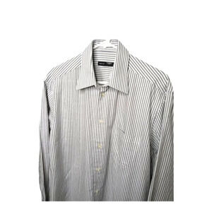 Hörst Mens Button Up White Grey Striped European Fabric Dress Shirt Size 15.5